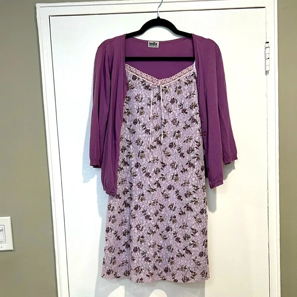 VINTAGE 90s Lavender Floral Babydoll Lace Mini Dress/ Woman/ Size 4 - Picture 9 of 10